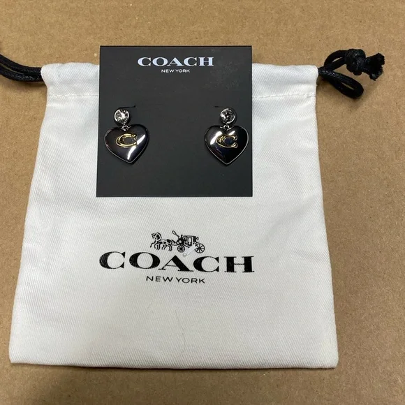 Coach Drop Heart Earrings with Signature c - Picture 2 of 4